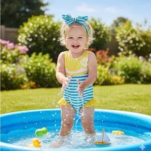 Baby Lemon Stripe Ruffled One Piece Swimsuit